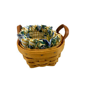 1998 Longaberger Thyme Basket w/Rose Trellis Liner & Protector 4.5"RD x 3"H